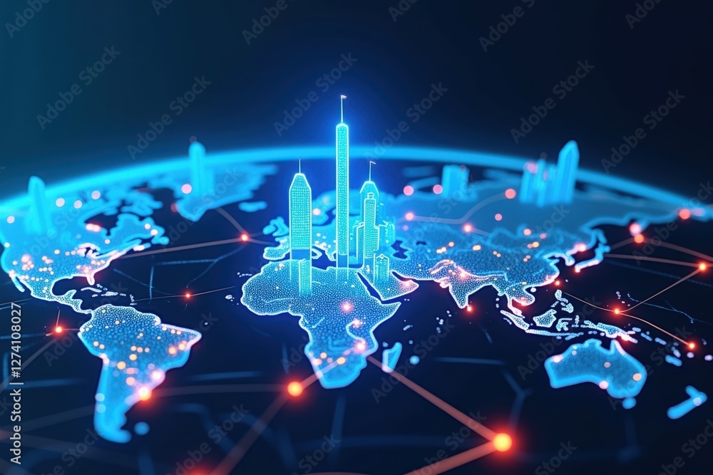 Aufkleber a stunning digital representation of a global cityscape with neon architecture, highlighting urban d