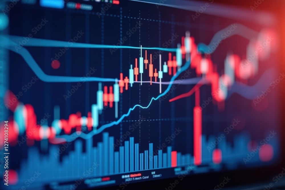 Poster dynamic financial market analysis with trend charts and volatility indicators visualized on a dark-t