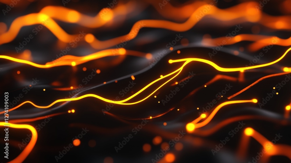 Aufkleber an abstract view of glowing orange lines flowing across a dark surface, creating a dynamic and energ