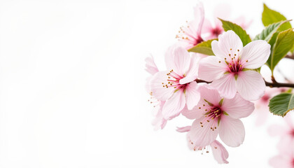 Naklejka premium Cherry blossoms close-up against white background, Spring beauty