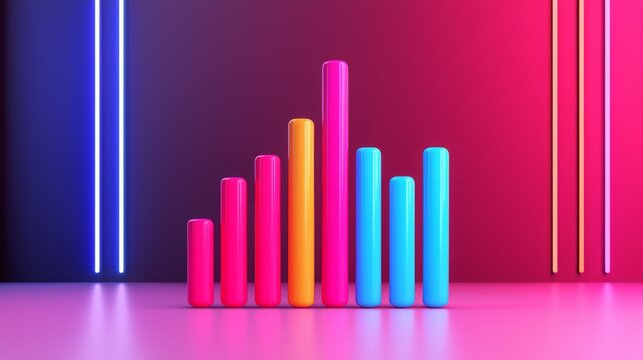 Modern trends drive e-commerce growth and boost sales. Colorful bar graph with neon lighting in a modern digital style.