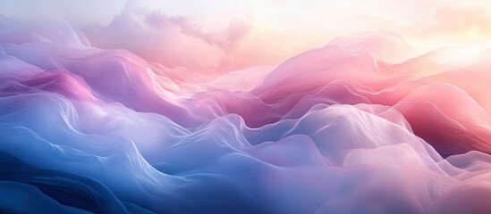 Ethereal Landscape of Soft Pastel Hues at Dawn with Serene Flowing Waves