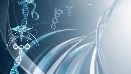 Smooth animation featuring a stylized caduceus and dna double helix rotating slowly against an abstract medical background, ideal for healthcare videos - Powered by Adobe