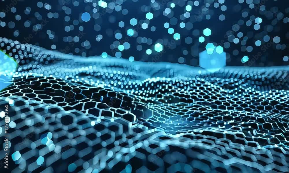 Poster abstract hexagon network with glowing particles