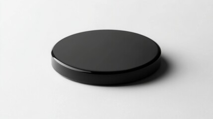 Round Black Glossy Object on White Background