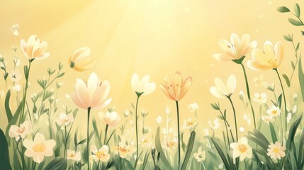 Fototapeta premium Sunny meadow, yellow flowers, spring, nature, background, website banner
