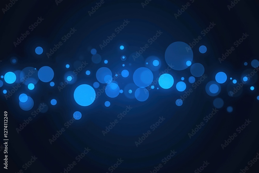 Poster a vibrant display of blue circles and dots on a dark background, creating a dreamy atmosphere full o