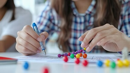 Close-up of Hands Arranging Colorful Push Pins on a Blueprint