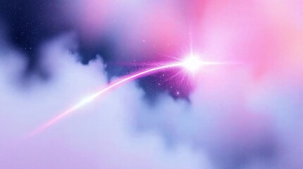 Shooting star with glowing pink trail in dreamy sky