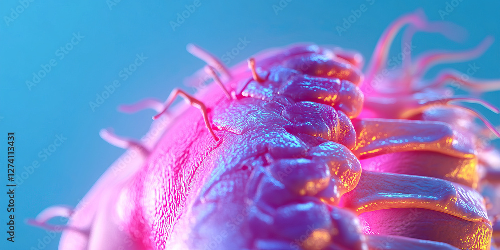 Poster digital rendering of cellular structure with filaments