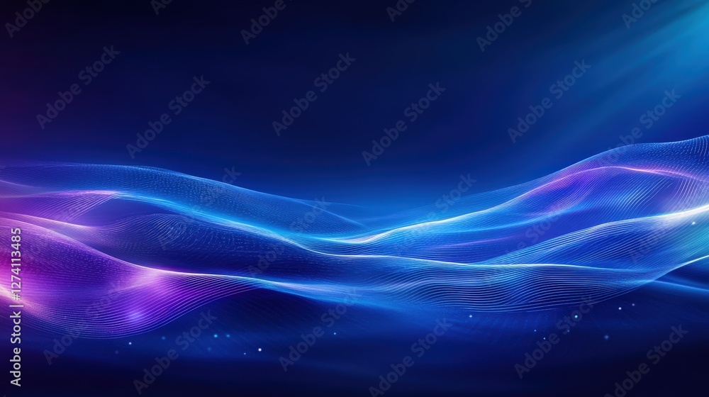 Poster a mesmerizing abstract background featuring flowing waves of blue and purple light. perfect for use 