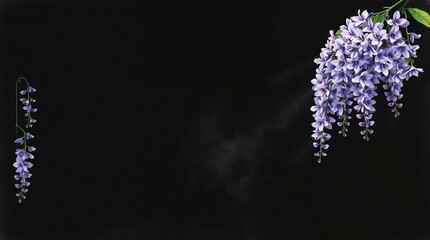 Purple wisteria flowers on black background