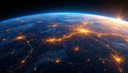 Obraz premium Planeta Tierra con luces de la ciudad en el espacio