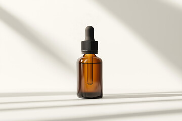 Minimalist skincare product bottle standing upright with a soft shadow on a clean white background