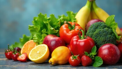 Colorful array of healthy foods arranged in pyramid shape , healthy, whole foods, plant based