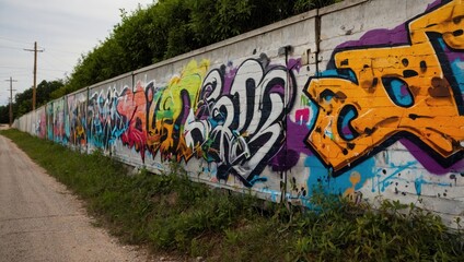 Colorful graffiti on brick walls