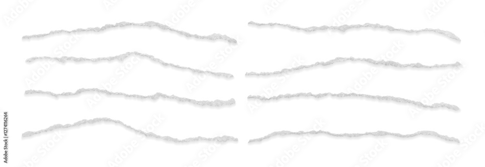 Poster realistic set of ripped white paper sheets. vector torn blank pieces of pages with uneven texture ed