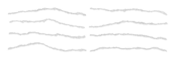 Realistic set of ripped white paper sheets. Vector torn blank pieces of pages with uneven texture edges. Damaged letter, document mockup, newspaper cutout, grungy typography design scraps
