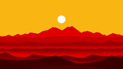 Red Mountains Sunset Panorama: A Minimalist Landscape