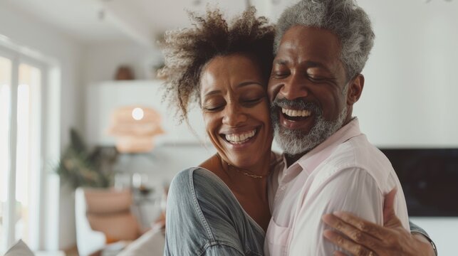 This image features an elderly couple embracing each other with joyous expressions.