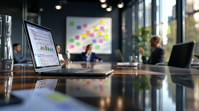 Team members engage in a creative brainstorming session in a sleek, contemporary office setting.