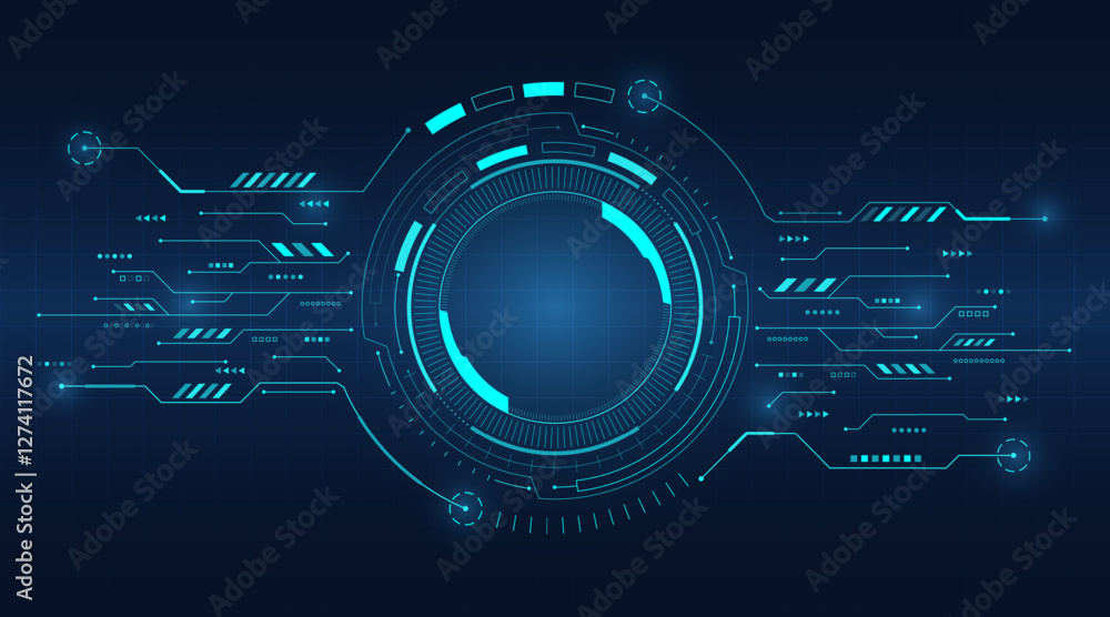 Fototapete Futuristic round HUD elements. Artificial intelligence frames and circuit lines. Futuristic display for user interface. Hi-tech background. Vector illustration.