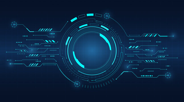 Futuristic round HUD elements. Artificial intelligence frames and circuit lines. Futuristic display for user interface. Hi-tech background. Vector illustration.