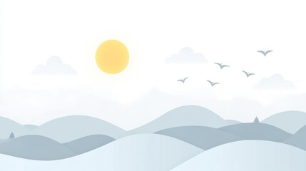 Serene Misty Mountain Landscape Under a Sunny Sky