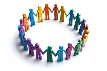 Colorful Community, Diverse People Holding Hands in a Circle, Symbolizing Unity, Cooperation, and Global Connection,