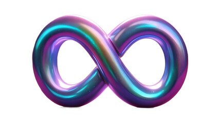 futuristic iridescent infinity symbol with holographic neon glow on transparent , white background png 3D 
