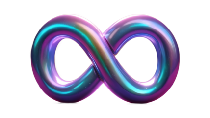 futuristic iridescent infinity symbol with holographic neon glow on transparent , white background png 3D 