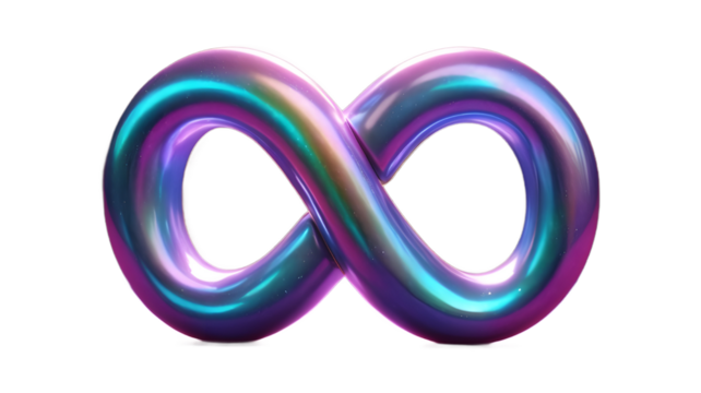 futuristic iridescent infinity symbol with holographic neon glow on transparent , white background png 3D 