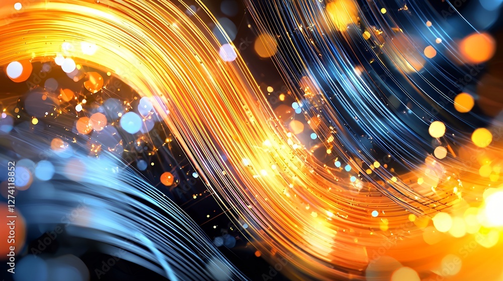 Poster swirling abstract light streaks with bokeh on dark background generative art