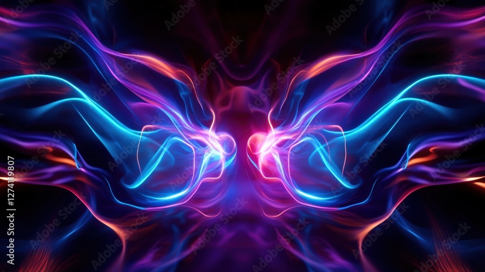Poster stunning abstract representation of colorful light waves intertwining in a dynamic dance. perfect fo