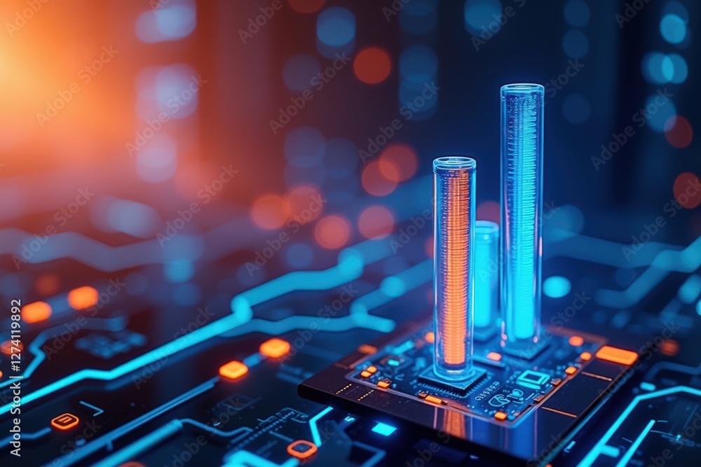 Aufkleber a futuristic visualization of data analytics in a high-tech environment featuring colorful bar graph