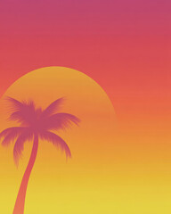 vibrant sunset with palm tree silhouette against gradient sky. warm colors evoke sense of relaxation and tropical vibes