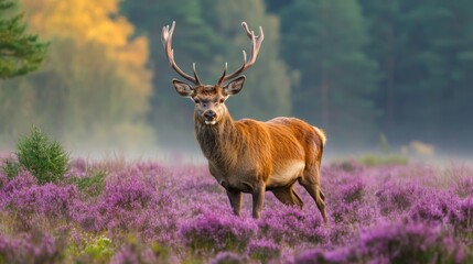 Obraz premium Red Deer in Autumn Moorland