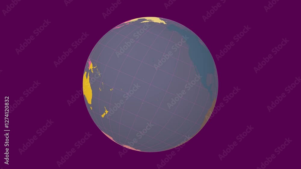 Poster spinning earth. tilted sphere view. slow speed earth rotation. colored continents style. world map w