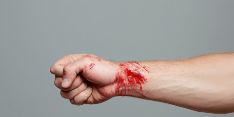 Fototapeta premium Male Forearm and Hand with Laceration and Bleeding