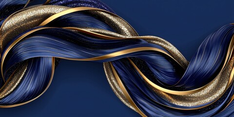 Abstract blue gold swirl wave design. Background use