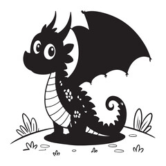 dragon silhouette vector with white background