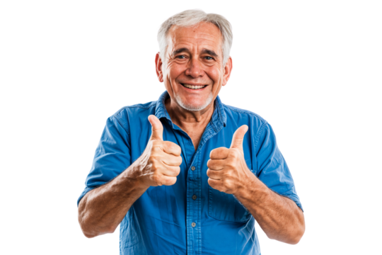 Senior man showing ok sign isolated on transparent background