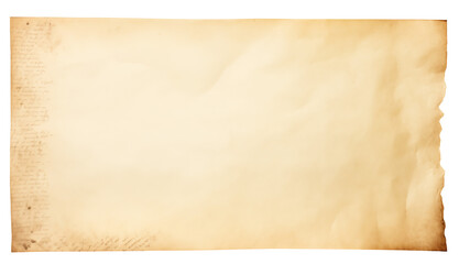 Fototapeta premium A blank, aged parchment texture with rough edges and subtle yellowing, isolated on a transparent background. Generative ai