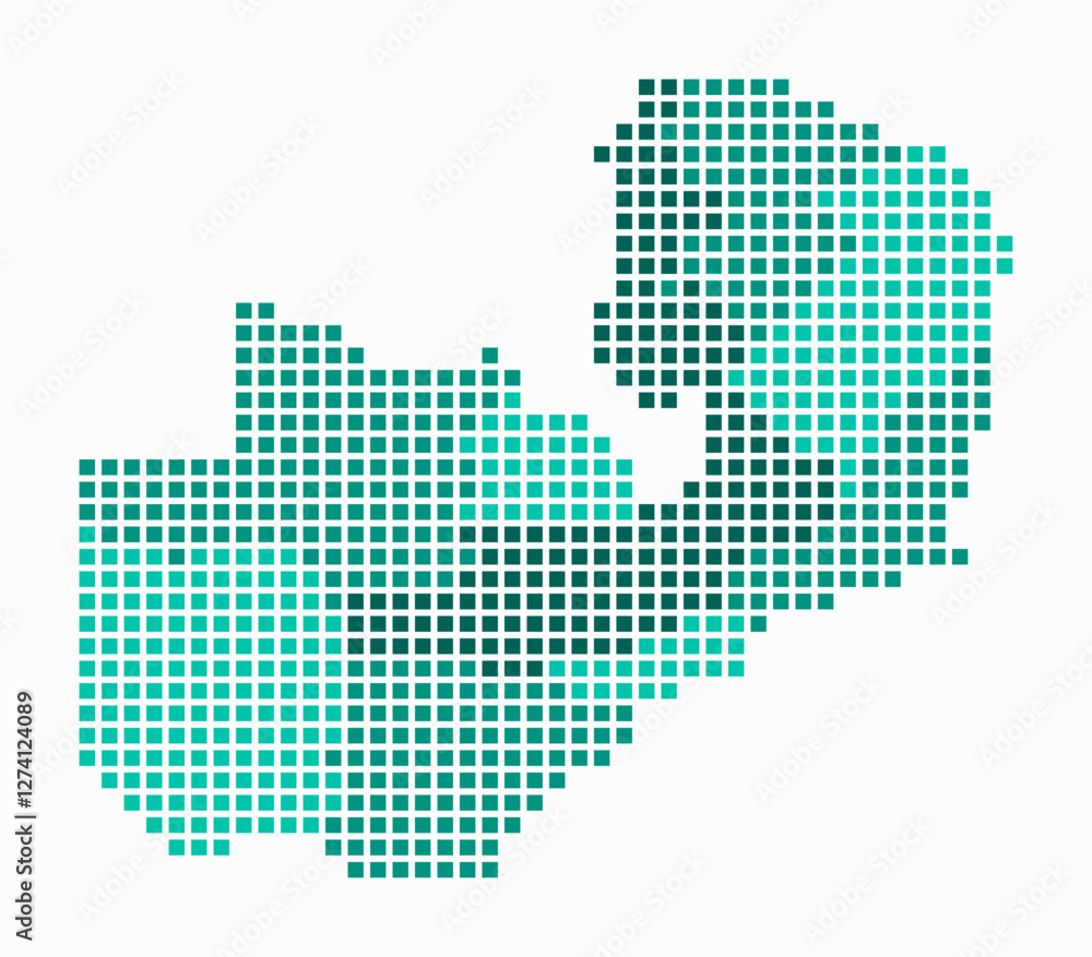 Poster zambia dotted map. digital style map of the country on white background. zambia shape with square do