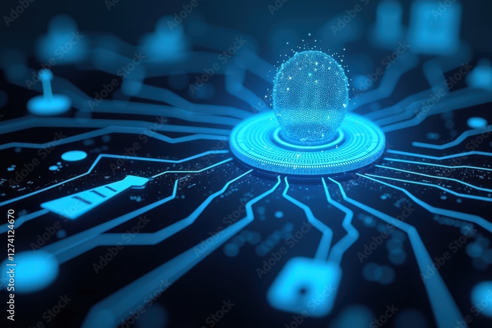 Aufkleber a intricate digital representation of a futuristic circuit board with a central node, showcasing con