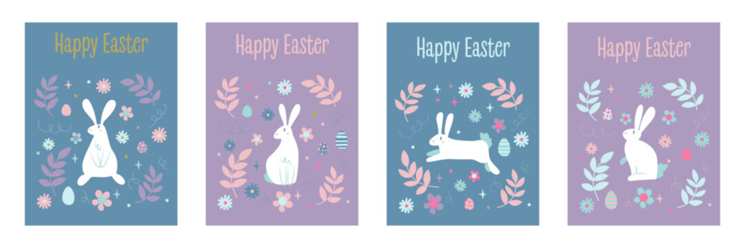 Set of Easter postcards. Happy Easter. Funny animals.