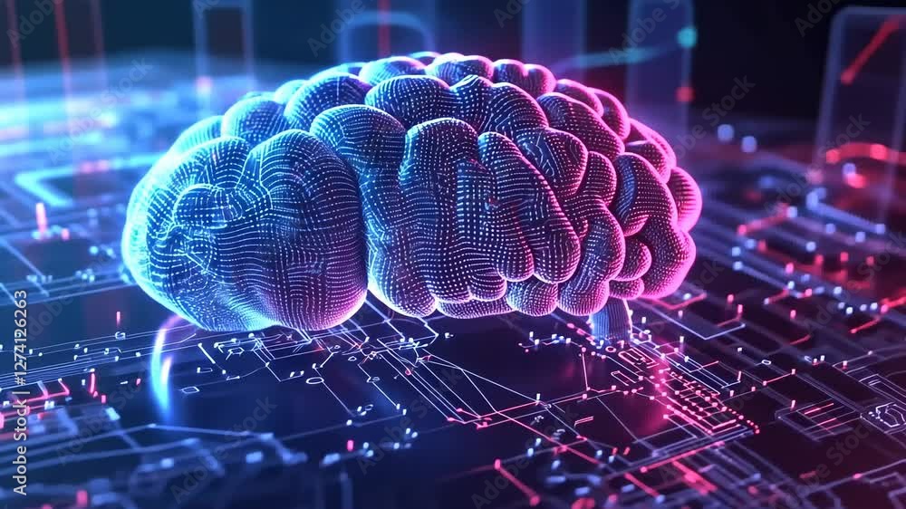 Poster artificial intelligence: digital brain on circuit board
