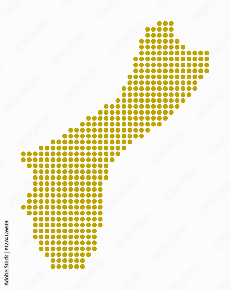 Poster guam dotted map. digital style map of the country on white background. guam shape with circle dots. 