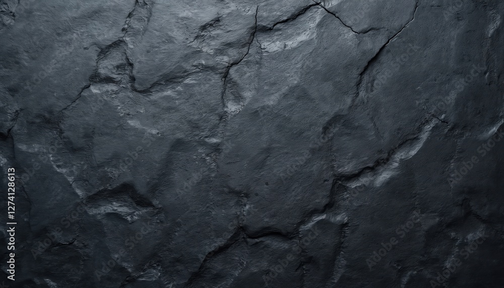 Poster dark grey, black slate background, stone texture. rough fractured rock surface with detailed natural