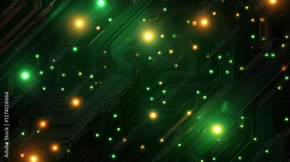 Aufkleber a vibrant abstract background featuring glowing circuit patterns in green and yellow. ideal for repr